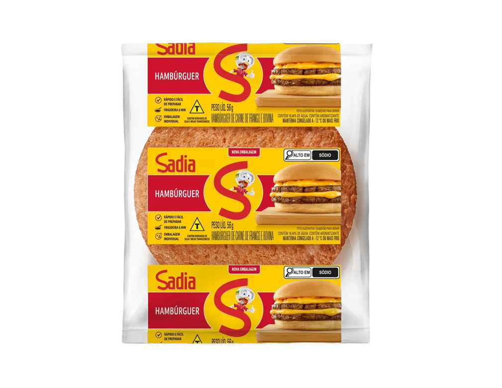 HAMBÚRGUER PEQUENO DE CARNE DE FRANGO E CARNE BOVINA SADIA 56 G (CX 36 UN)